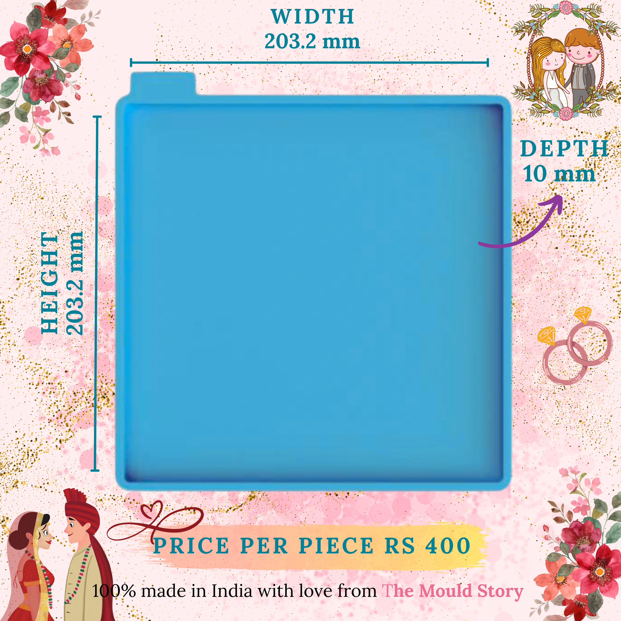 Wedding Card Mould / Square Tray 8 x 8 Inches Silicone Resin Mould for resin art - The Mould Story